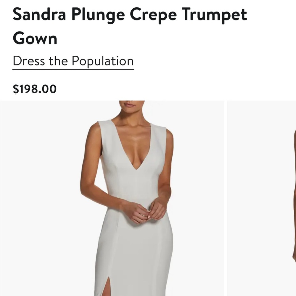 Dress the Population Sandra Plunge Crepe Trumpet Gown in off white size S